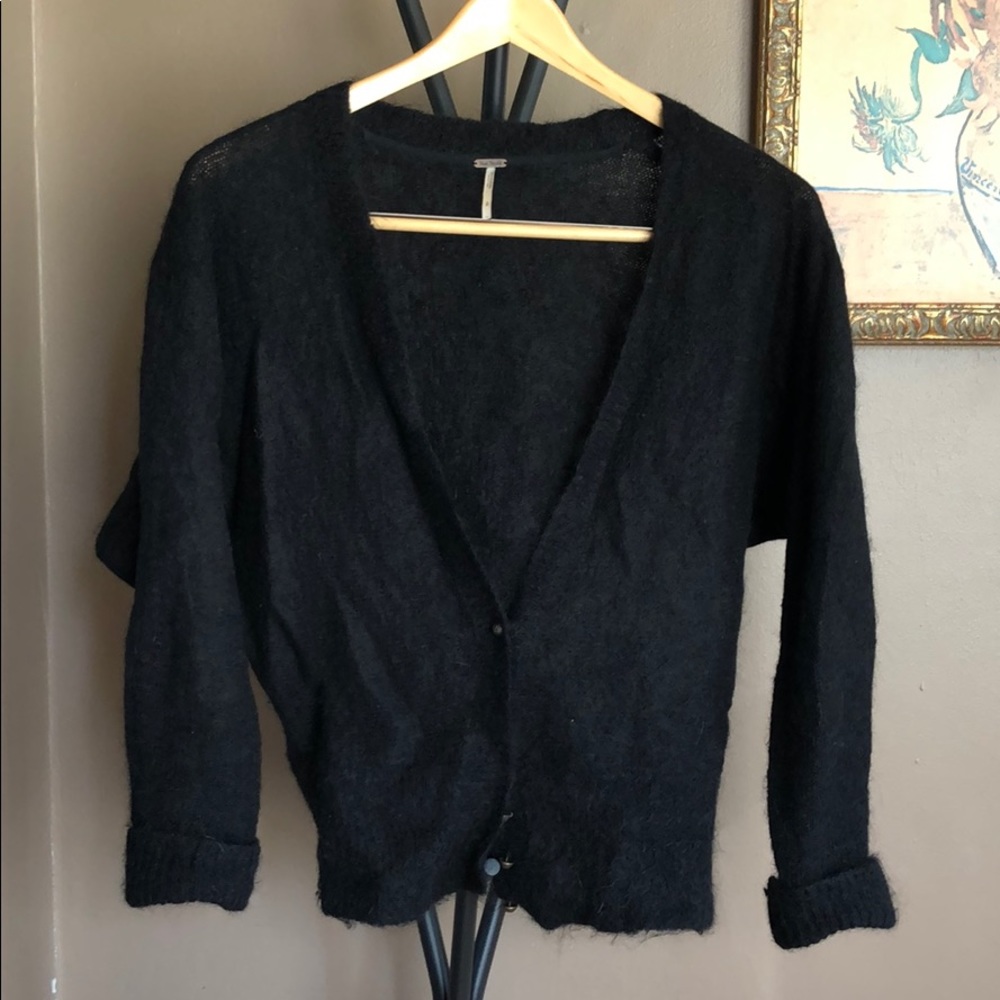 Free People black mohair wool sweater cardigan